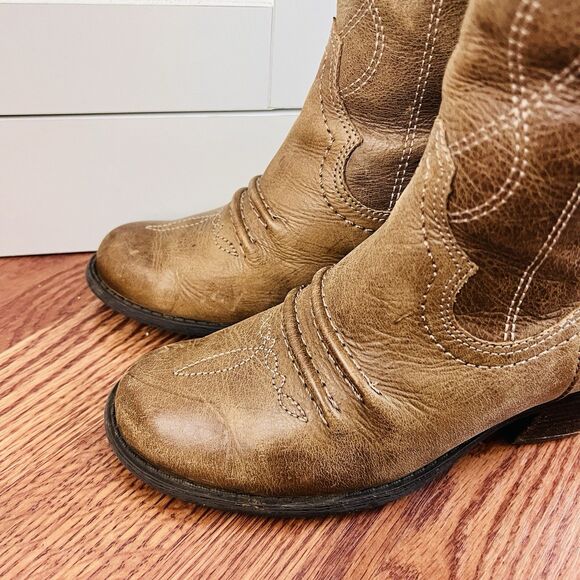 Nurture Brown Marbled Leather Pull on Country Western Cowgirl Boots Boho Size 6M - Picture 3 of 9